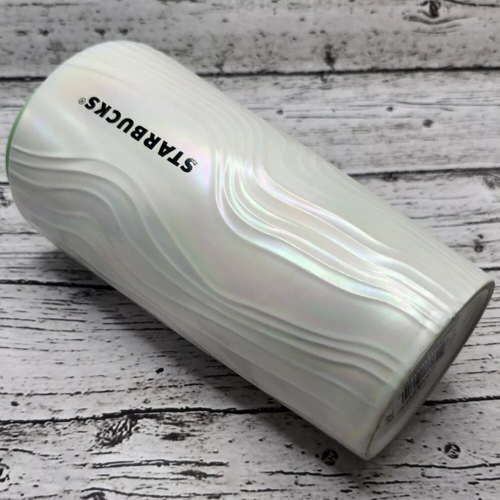 ~BEAUTIFUL~ STARBUCKS 12 OZ GLASS ~WAVY~ IRRIDESCENT COFFEE MUG TUMBLER BNWT :)